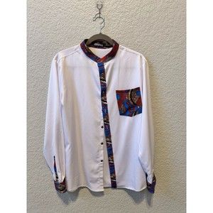 Zeroyaa Men African Prints Long Sleeve Button Up Mandarin Collar Shirt Size M